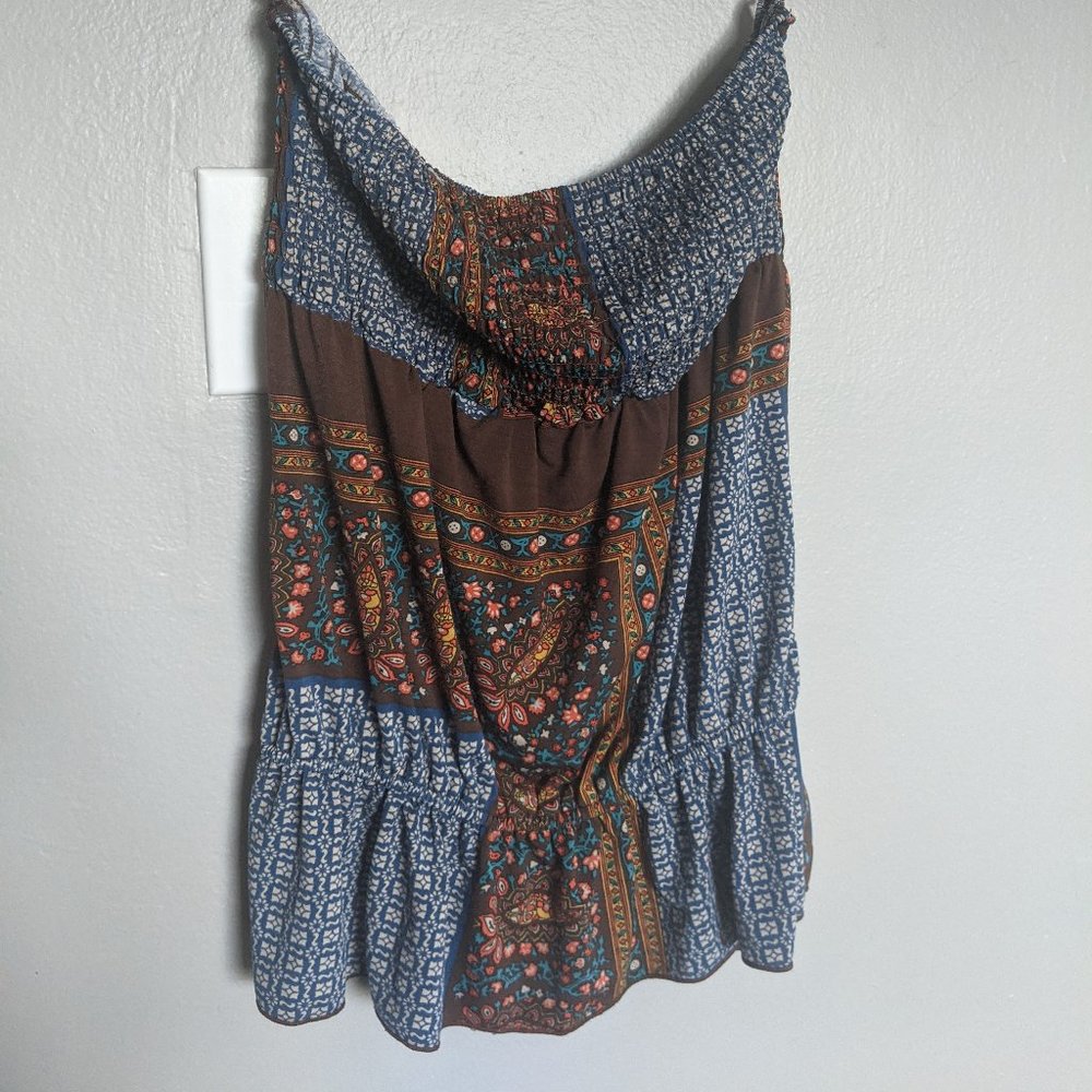 Bohemian Strapless Paisley Peplum Top